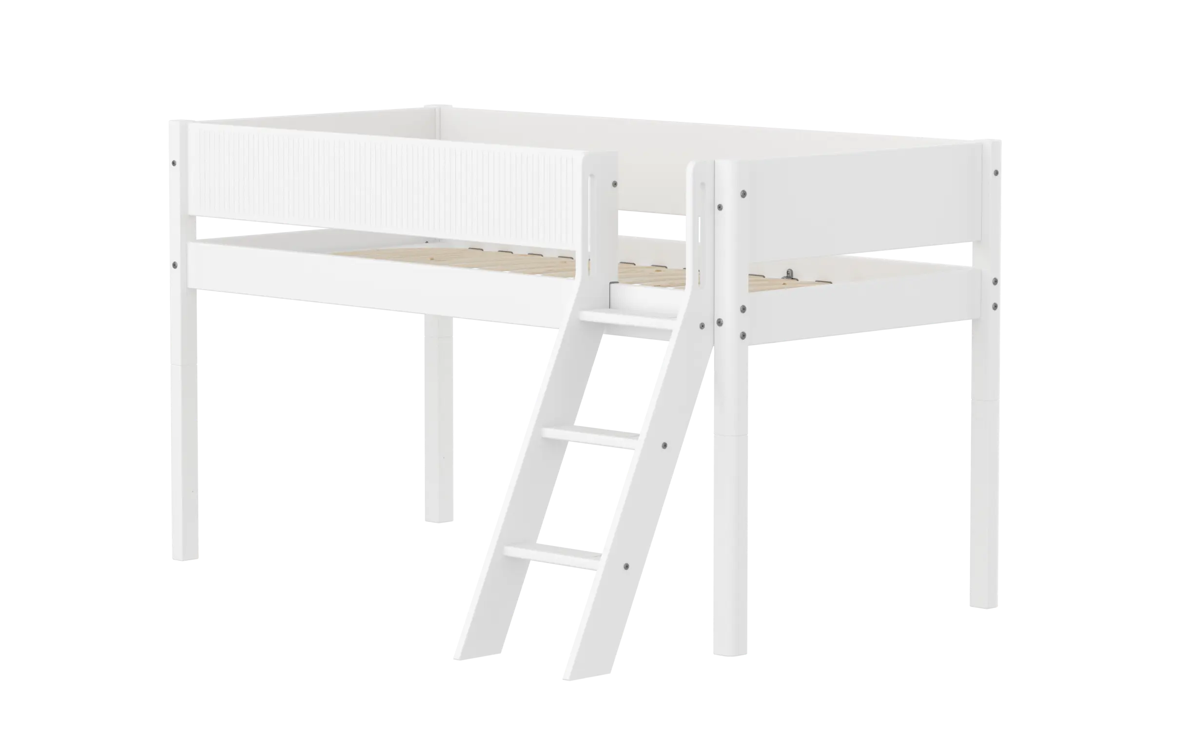 High Bed 120 cm with Ladder and Safety Rail, 90x200 cm, White MID_HIGH-BED midslp-f-wht-mdf-200x90-sl-ladder-grooves-f-wht  flexa-com.myshopify.com