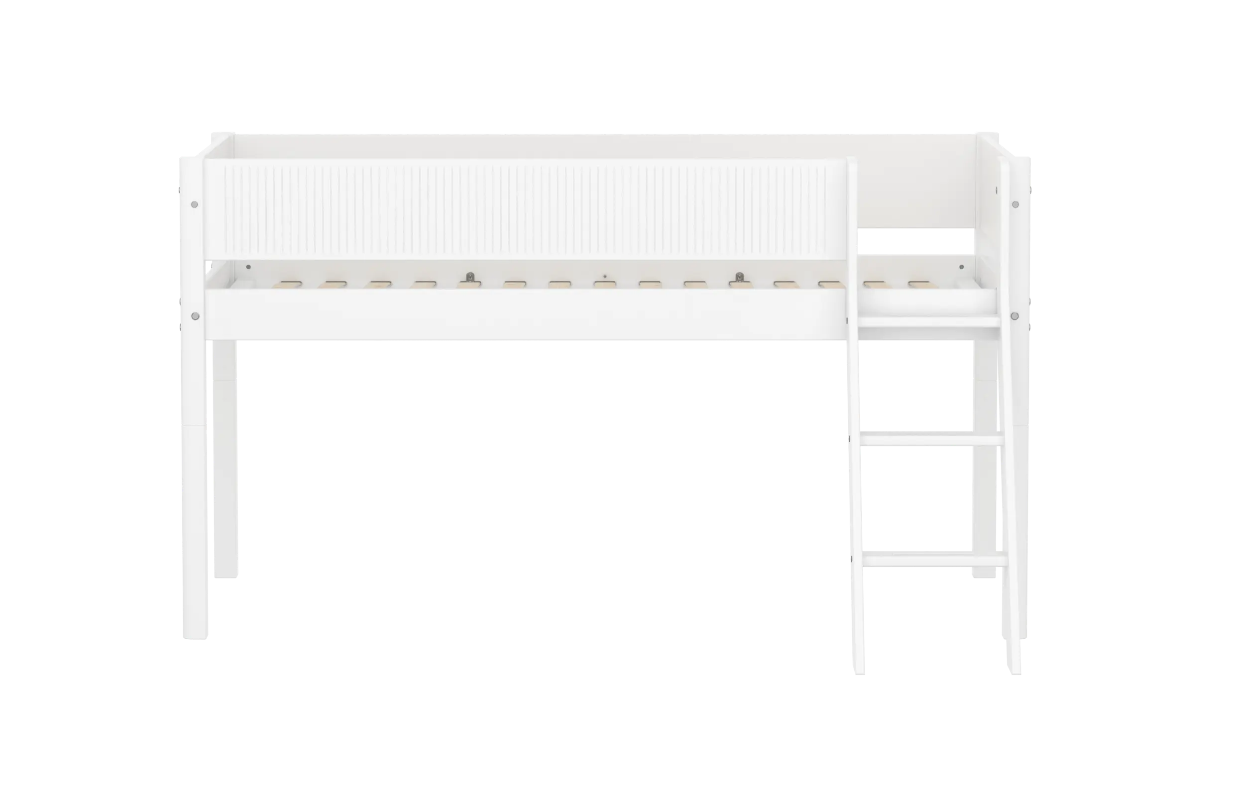 High Bed 120 cm with Ladder and Safety Rail, 90x200 cm, White MID_HIGH-BED midslp-f-wht-mdf-200x90-sl-ladder-grooves-f-wht  flexa-com.myshopify.com
