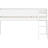Mid-High Bed with Ladder and Safety Rails, 90x200 cm, White