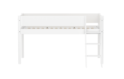 Mid-high Bed with Slanting Ladder and Safety Rails, 90x200 cm, White