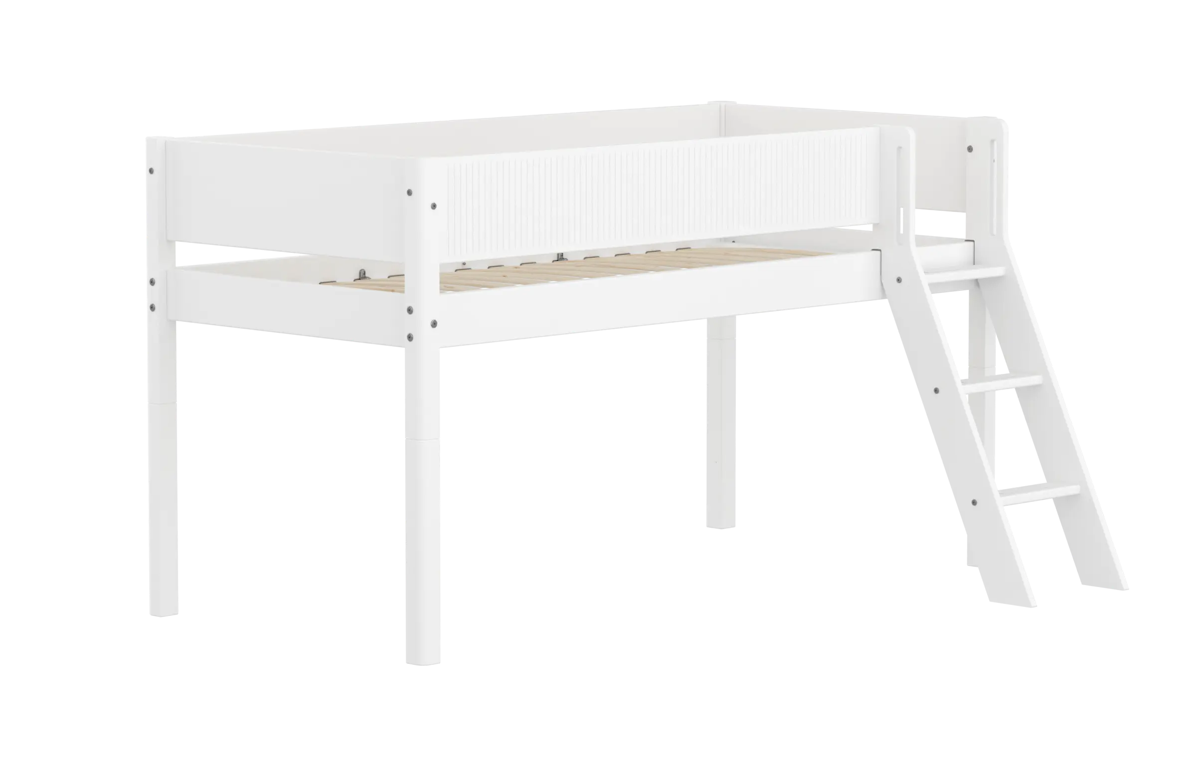 High Bed 120 cm with Ladder and Safety Rail, 90x200 cm, White MID_HIGH-BED midslp-f-wht-mdf-200x90-sl-ladder-grooves-f-wht  flexa-com.myshopify.com