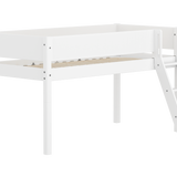 Mid-High Bed with Ladder and Safety Rails, 90x200 cm, White