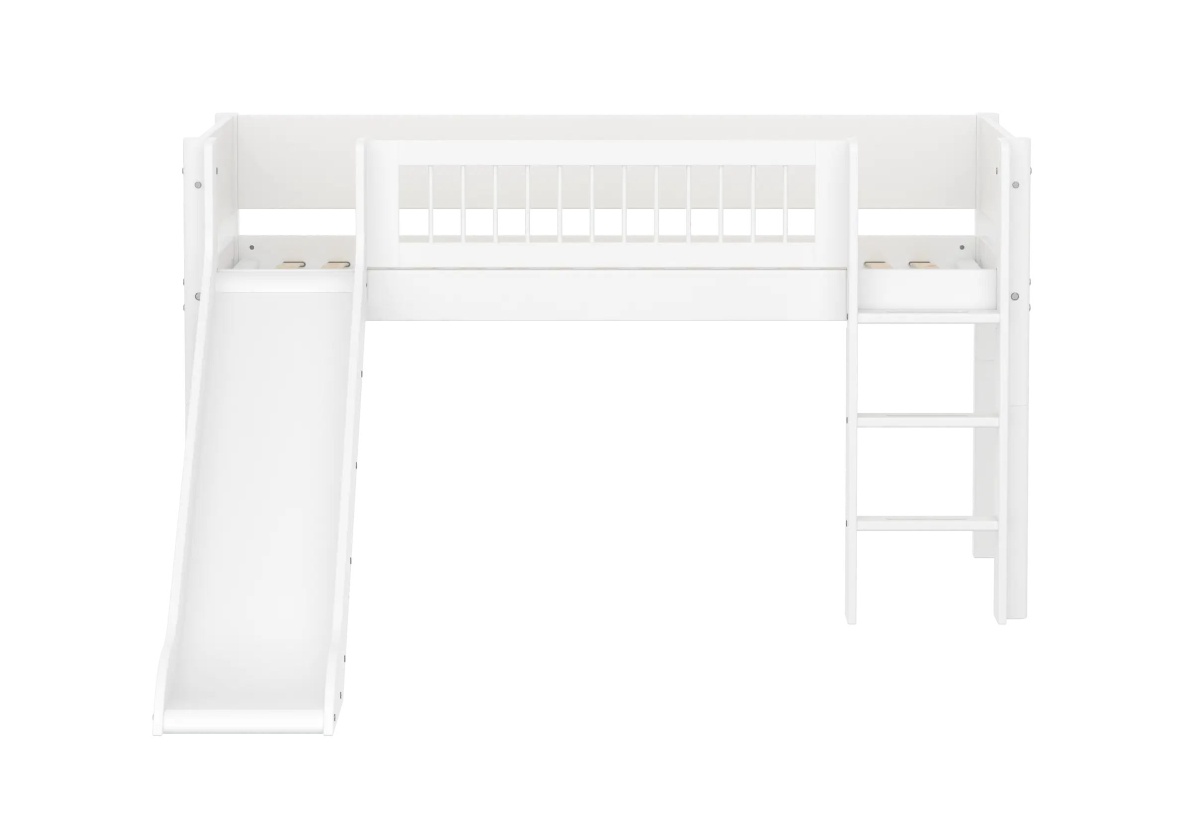 High Bed 120 cm with Slide, Ladder and Safety Rail, 90x200 cm, White MID_HIGH-BED midslp-slide-200x90-str-ladder-crossbars-f-wht  flexa-com.myshopify.com