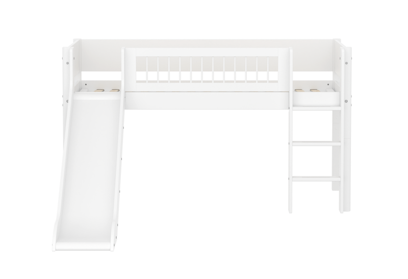 Mid-high bed w. straight ladder and slide