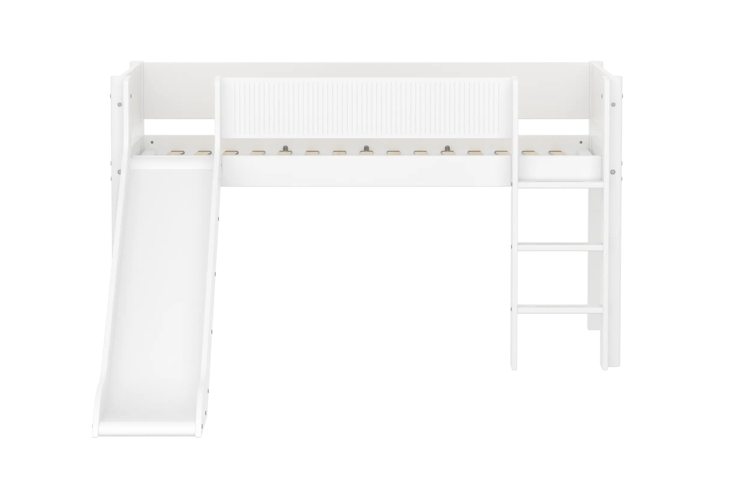 High Bed 120 cm with Slide, Ladder and Safety Rail, 90x200 cm, White MID_HIGH-BED midslp-slide-200x90-str-ladder-grooves-f-wht  flexa-com.myshopify.com
