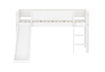 Mid-high Bed with Slide, Straight Ladder and Safety Rails, 90x200 cm, White