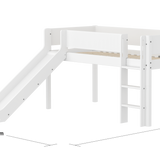 Spielbett 120 cm mit Rutsche, Leiter und Absturzsicherung, 90x200 cm, Weiß