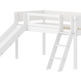 Mid-High Bed with Slide, Ladder and Safety Rail, 90x200 cm, White