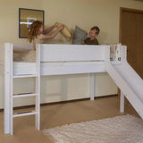 Hoogslaper 120 cm met glijbaan, ladder en veiligheidsrek, 90x200 cm, Wit