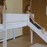 Hoogslaper 120 cm met glijbaan, ladder en veiligheidsrek, 90x200 cm, Wit