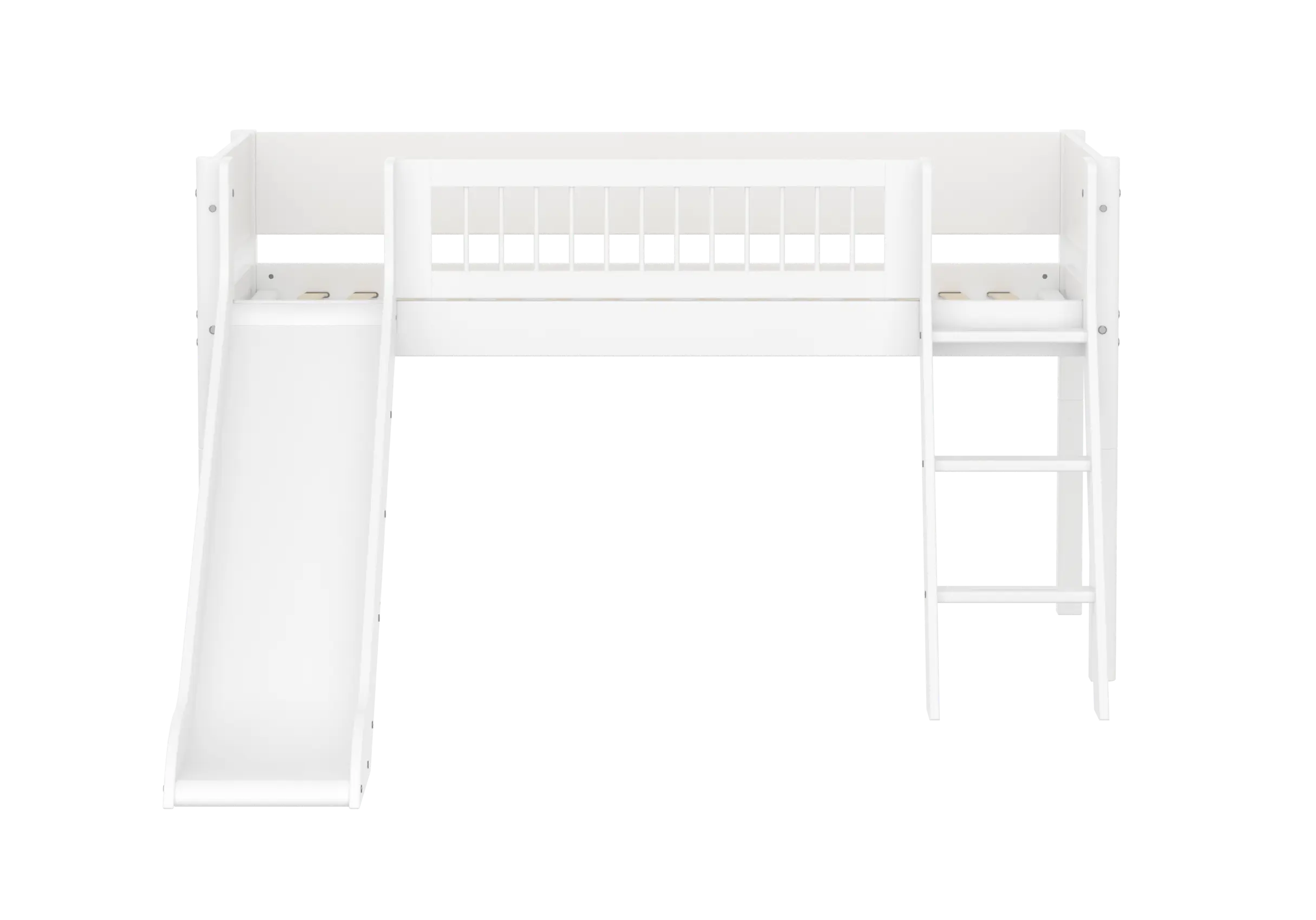 High Bed 120 cm with Slide, Ladder and Safety Rail, 90x200 cm, White MID_HIGH-BED midslp-slide-200x90-sl-ladder-crossbars-f-wht  flexa-com.myshopify.com