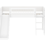 Mid-High Bed with Slide, Ladder and Safety Rail, 90x200 cm, White
