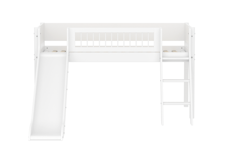 WHITE Halfhoogslaper met Glijbaan, Schuine Ladder, 90x200 cm, Wit