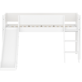 Mid-High Bed with Slide, Ladder and Safety Rail, 90x200 cm, White