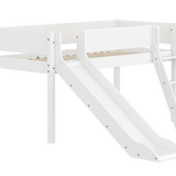 Mid-High Bed with Slide, Ladder and Safety Rail, 90x200 cm, White