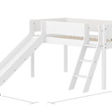 Mid-High Bed with Slide, Ladder and Safety Rail, 90x200 cm, White