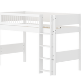 Semi-high Bed with Ladder and Safety Rail, 90x200 cm, White