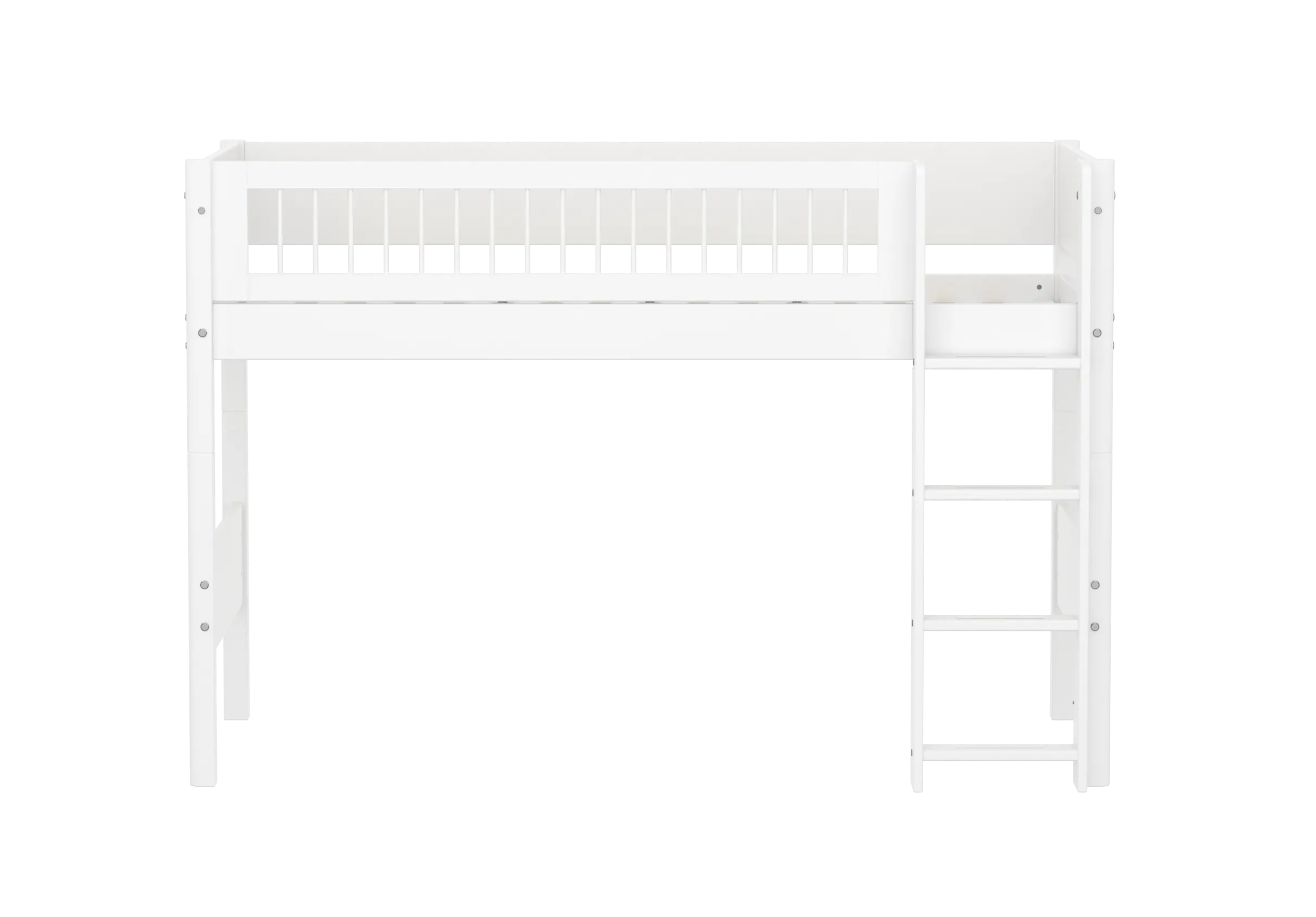High Bed 143 cm with Ladder and Safety Rail, 90x200 cm, White SEMI_HIGH-BED semi-highsleeper-200x90-f-wht-str-ladder-crossbars  flexa-com.myshopify.com