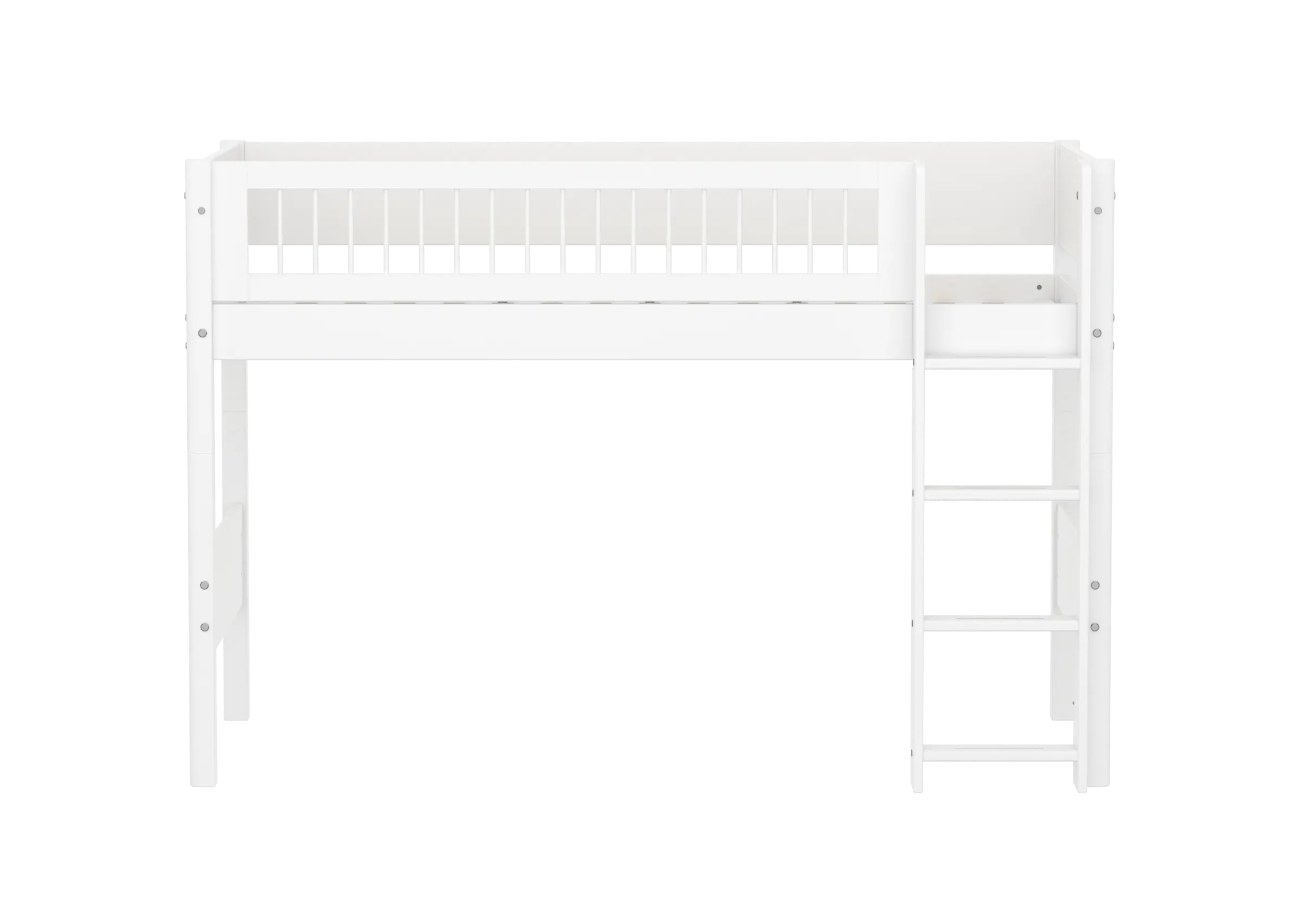 High Bed 143 cm with Ladder and Safety Rail, 90x200 cm, White SEMI_HIGH-BED semi-highsleeper-200x90-f-wht-str-ladder-crossbars  flexa-com.myshopify.com