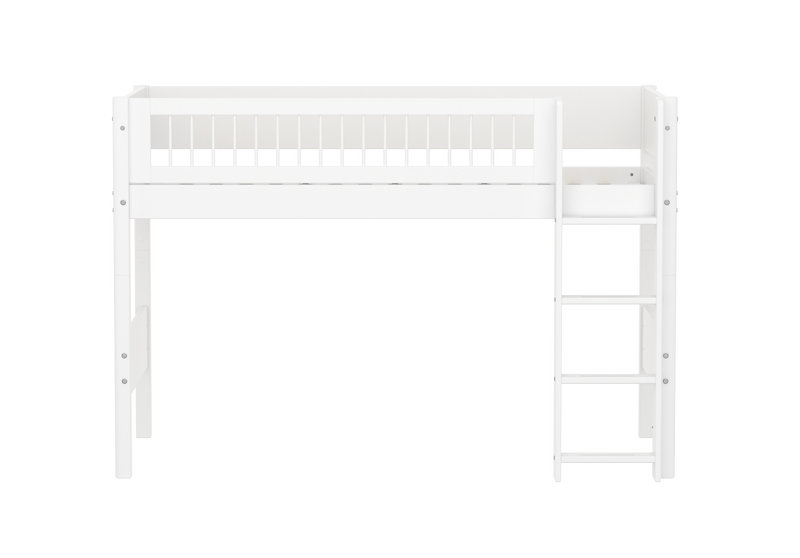 WHITE Halbhohes Bett mit Sprossen, 90x200 cm, weiß