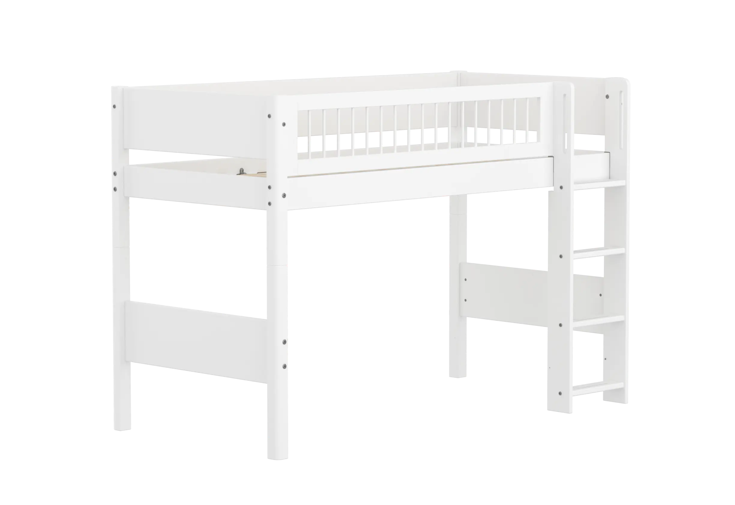 High Bed 143 cm with Ladder and Safety Rail, 90x200 cm, White SEMI_HIGH-BED semi-highsleeper-200x90-f-wht-str-ladder-crossbars  flexa-com.myshopify.com