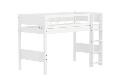 WHITE Halbhohes Bett mit Sprossen, 90x200 cm, weiß