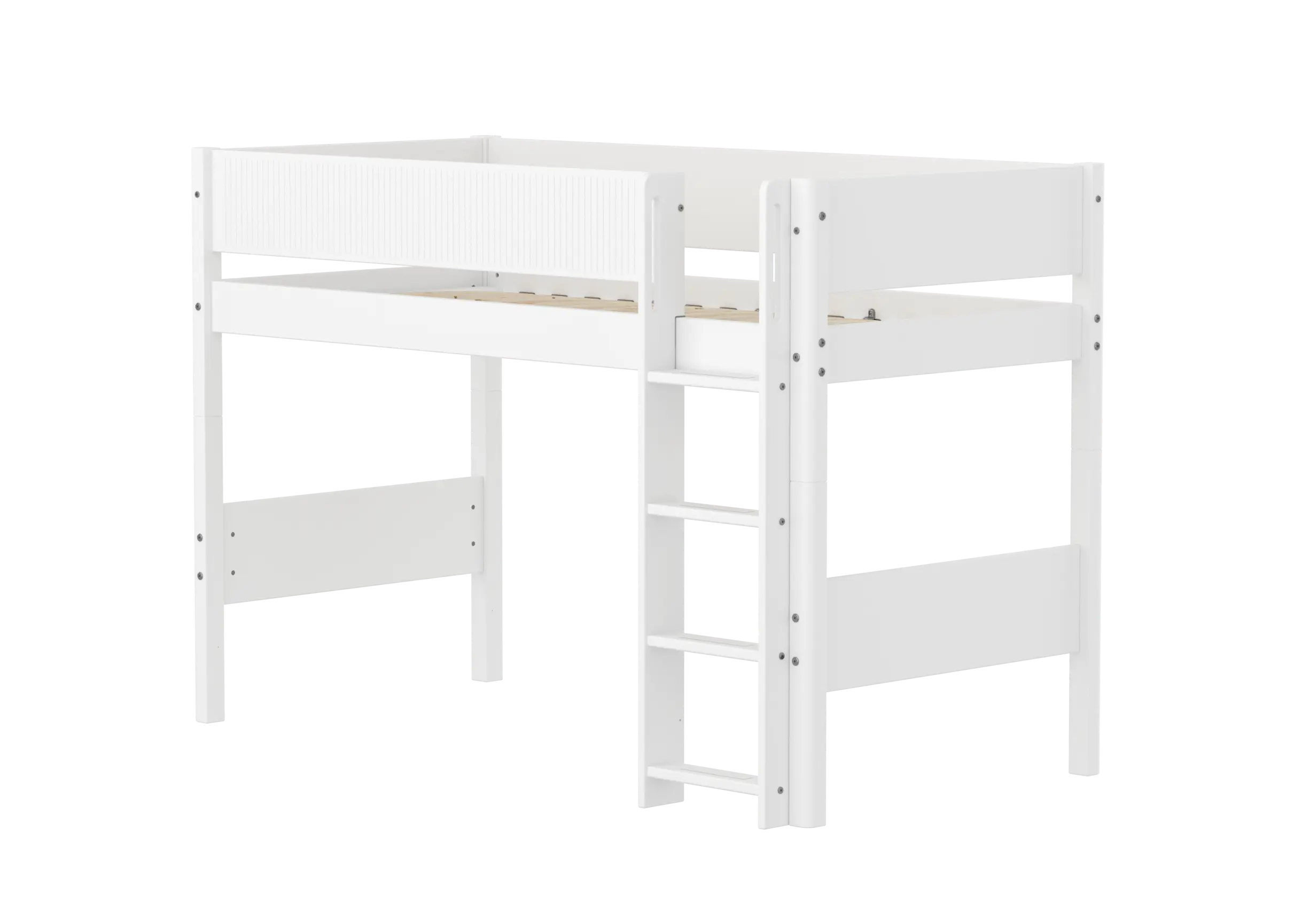 High Bed 143 cm with Ladder and Safety Rail, 90x200 cm, White SEMI_HIGH-BED semi-highsleeper-200x90-f-wht-str-ladder-grooves  flexa-com.myshopify.com