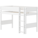 Semi-high Bed with Ladder and Safety Rail, 90x200 cm, White