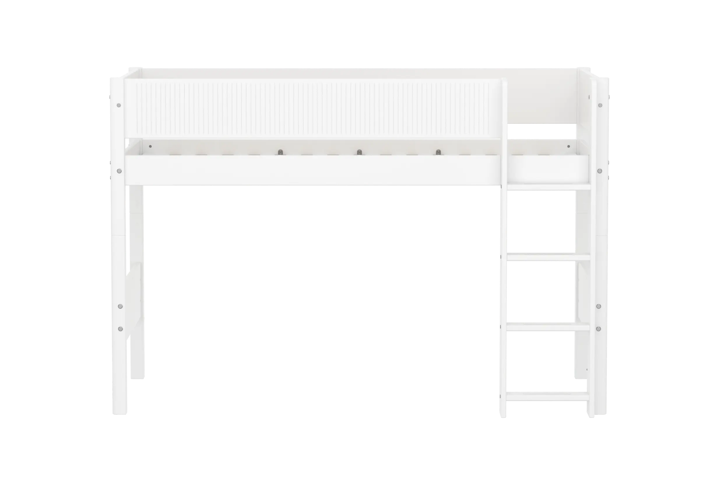 High Bed 143 cm with Ladder and Safety Rail, 90x200 cm, White SEMI_HIGH-BED semi-highsleeper-200x90-f-wht-str-ladder-grooves  flexa-com.myshopify.com