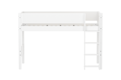 Semi-high Bed with Straight Ladder and Safety Rails, 90x200 cm, White