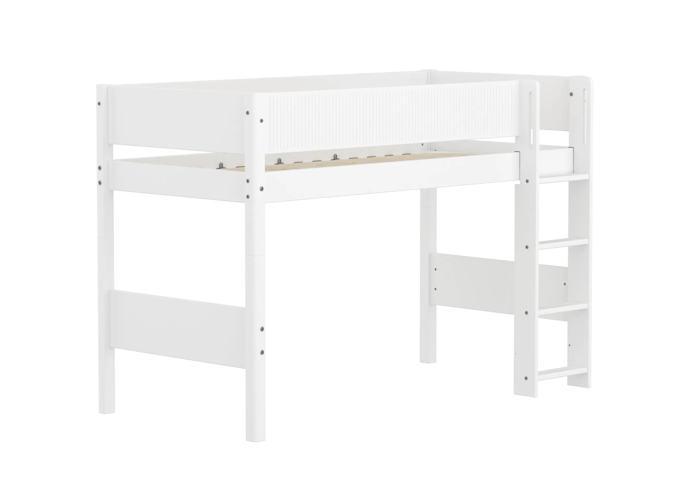 High Bed 143 cm with Ladder and Safety Rail, 90x200 cm, White SEMI_HIGH-BED semi-highsleeper-200x90-f-wht-str-ladder-grooves  flexa-com.myshopify.com