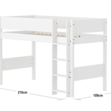 Semi-high Bed with Ladder and Safety Rail, 90x200 cm, White