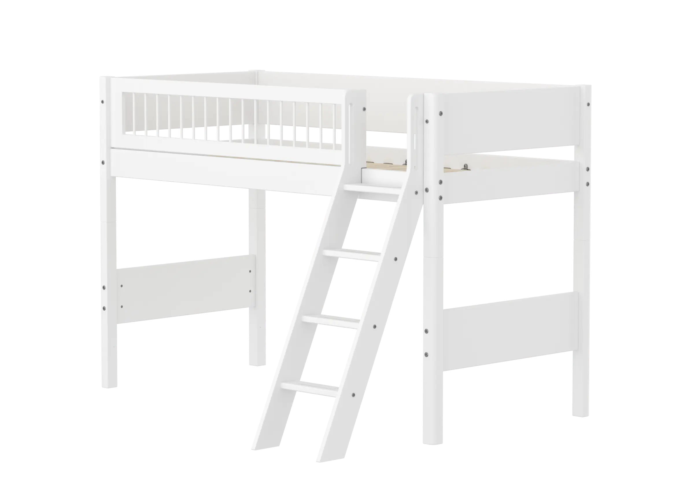 High Bed 143 cm with Ladder and Safety Rail, 90x200 cm, White SEMI_HIGH-BED semi-highsleeper-200x90-f-wht-sl-ladder-crossbars  flexa-com.myshopify.com