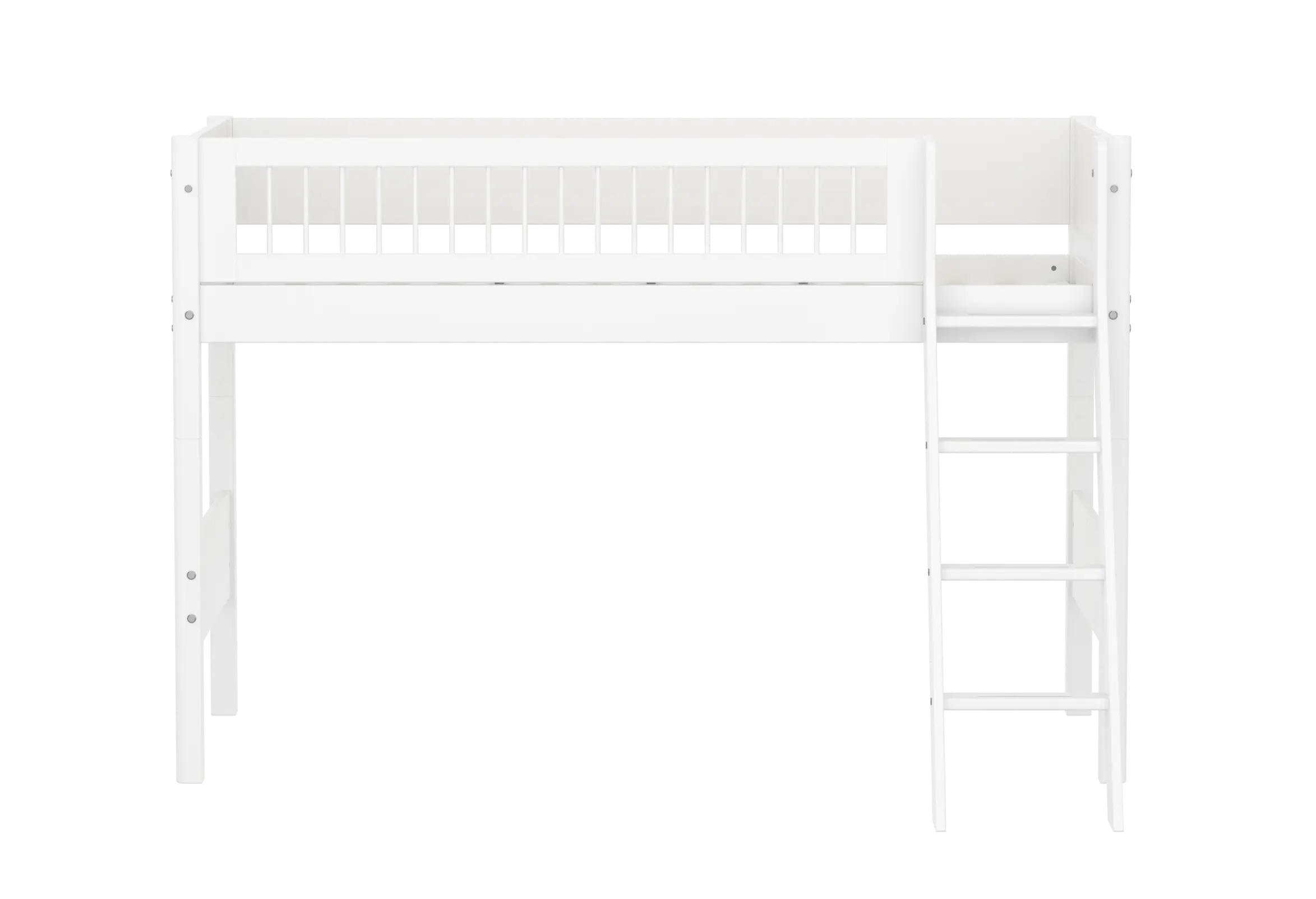 High Bed 143 cm with Ladder and Safety Rail, 90x200 cm, White SEMI_HIGH-BED semi-highsleeper-200x90-f-wht-sl-ladder-crossbars  flexa-com.myshopify.com