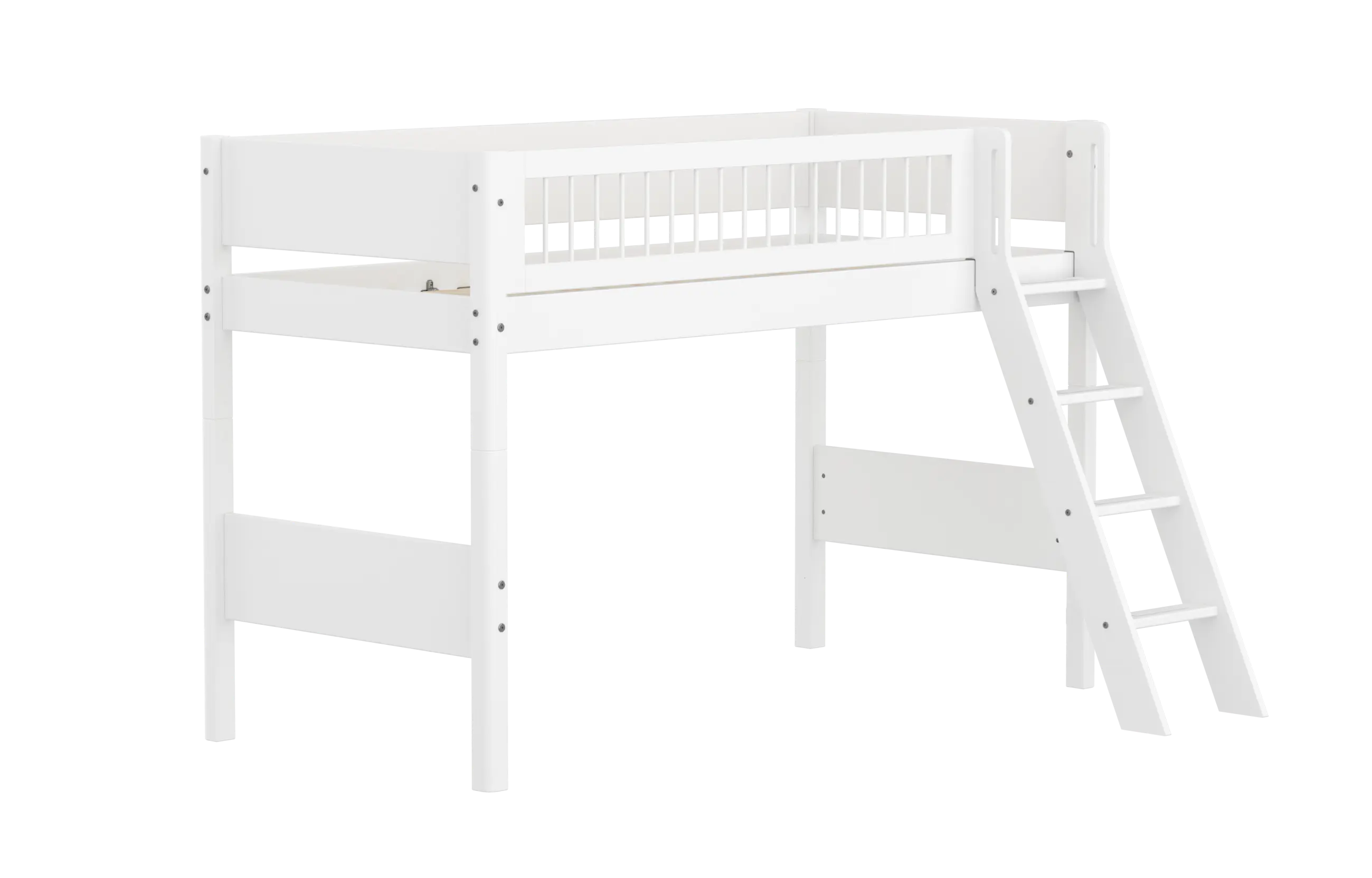 High Bed 143 cm with Ladder and Safety Rail, 90x200 cm, White SEMI_HIGH-BED semi-highsleeper-200x90-f-wht-sl-ladder-crossbars  flexa-com.myshopify.com