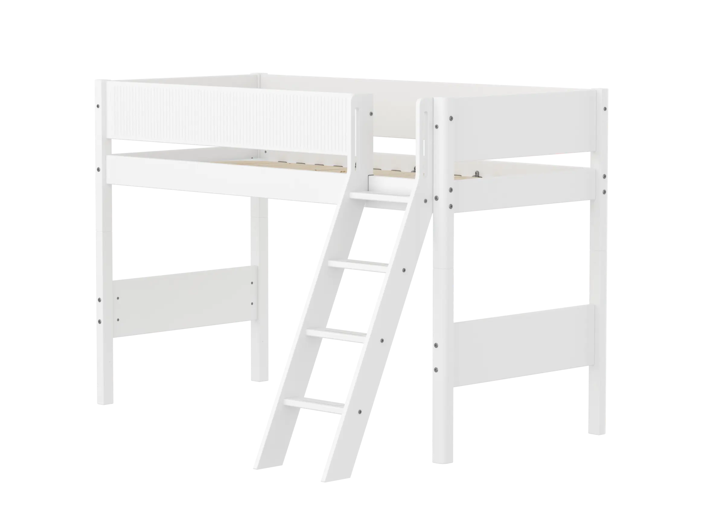 High Bed 143 cm with Ladder and Safety Rail, 90x200 cm, White SEMI_HIGH-BED semi-highsleeper-200x90-f-wht-sl-ladder-grooves  flexa-com.myshopify.com