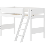 Semi-high Bed with Ladder and Safety Rail, 90x200 cm, White