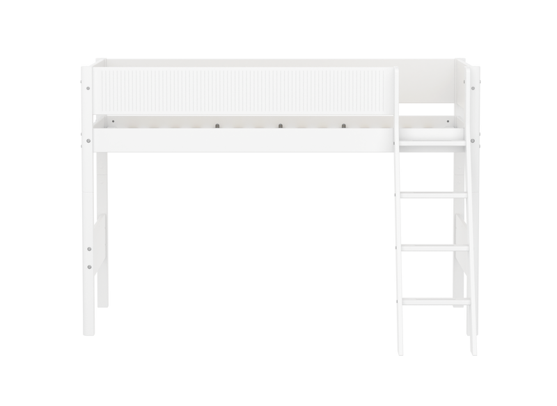 Semi-high Bed with Safety Rails and Slanting Ladder, 90x200 cm, White