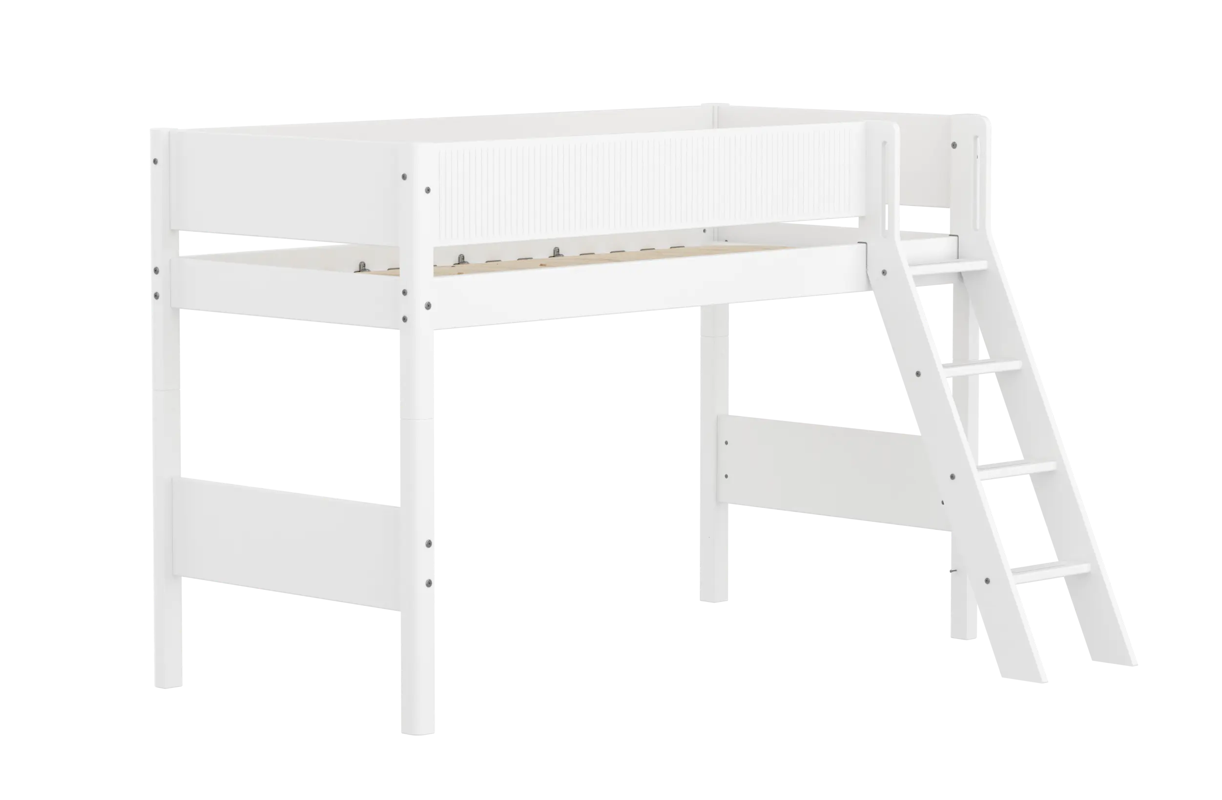 High Bed 143 cm with Ladder and Safety Rail, 90x200 cm, White SEMI_HIGH-BED semi-highsleeper-200x90-f-wht-sl-ladder-grooves  flexa-com.myshopify.com