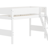 Semi-high Bed with Ladder and Safety Rail, 90x200 cm, White