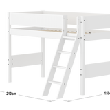 Semi-high Bed with Ladder and Safety Rail, 90x200 cm, White