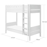 Bunk Bed with Extra Height, Ladder and Safety Rail, 90x200 cm, White