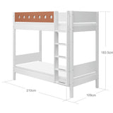 Bunk Bed with Extra Height, Ladder and Safety Rail, 90x200 cm, White