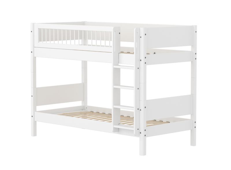 Bunk Bed with Safety Rails and Straight Ladder, 90x200 cm, White