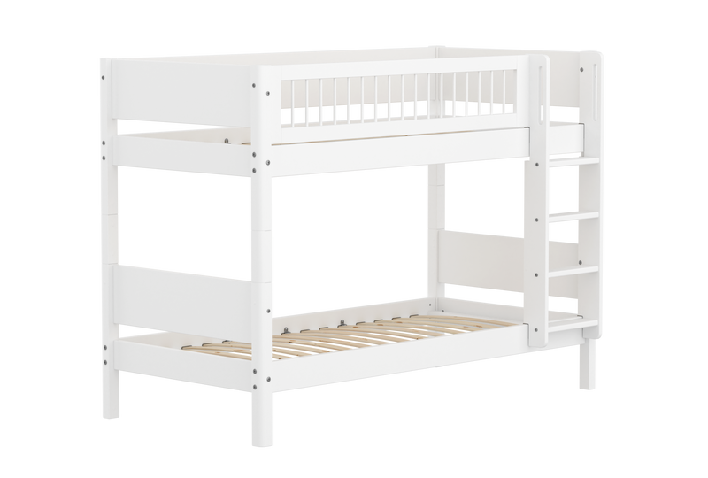 Bunk Bed with Safety Rails and Straight Ladder, 90x200 cm, White