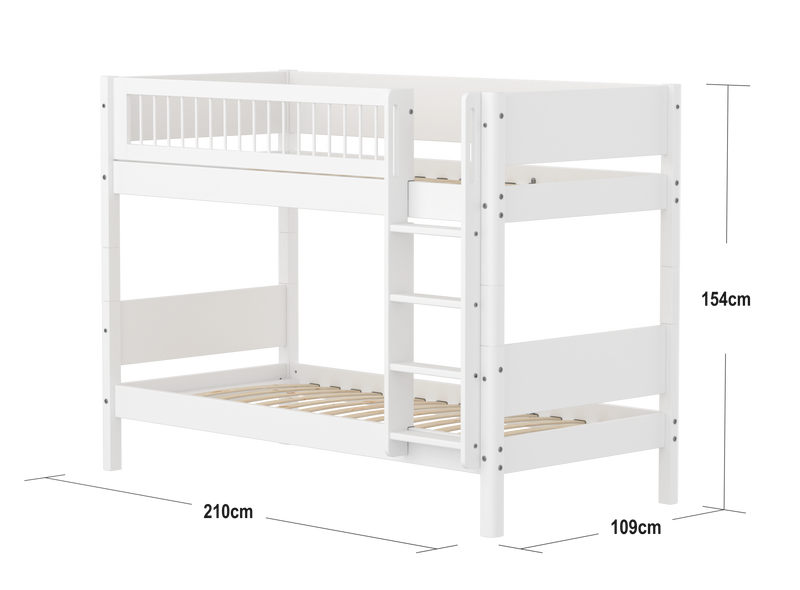 Bunk Bed with Safety Rails and Straight Ladder, 90x200 cm, White