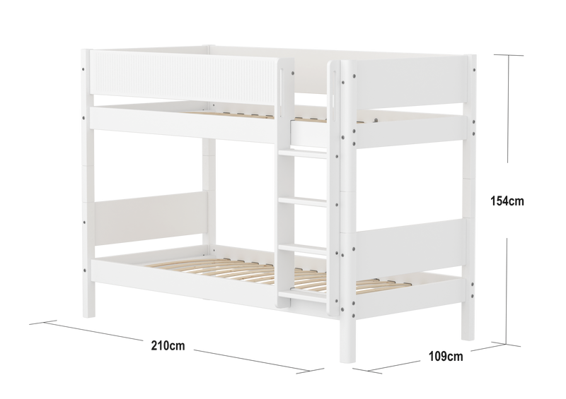 Bunk Bed with Safety Rails and Straight Ladder, 90x200 cm, White