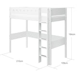Hochbett 184 cm mit Leiter und Absturzsicherung, 90x200 cm, Weiß
