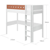 High Bed with Ladder and Safety Rail, 90x200 cm, White