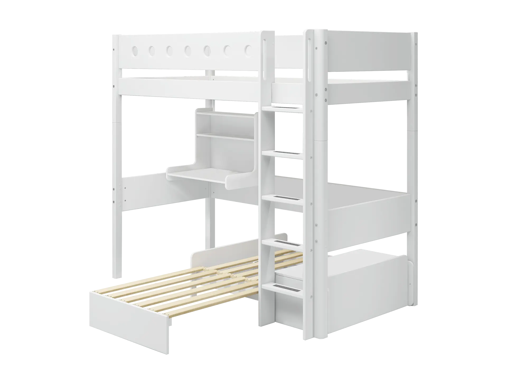 High Bed 184 cm with Desk, Sofa, Ladder and Safety Rail, 90x190 cm, White WHITE_BED_HIGH-BED casa-high-bed-white-white  flexa-com.myshopify.com